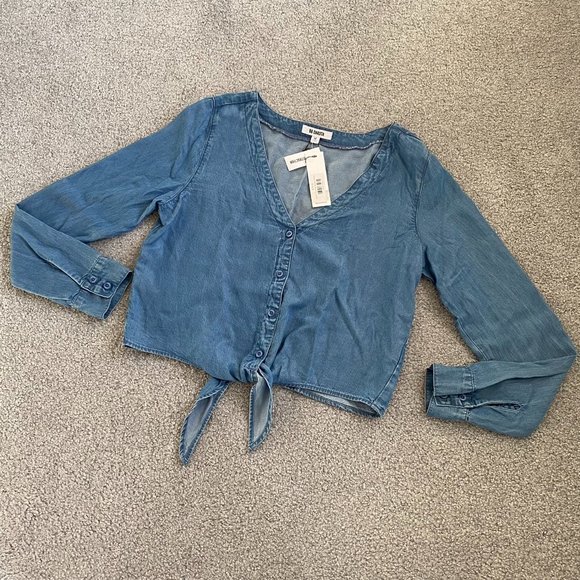 BB Dakota Denim Tie Front Long Sleeve Blouse Boho Chic MEDIUM   - D1084 - Picture 5 of 9